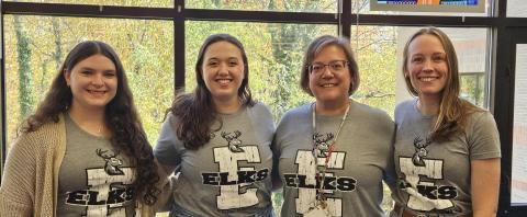 Photograph of Miss Ross, Mrs. Taschenberger, Ms. Loughry, and Mrs. Wegman-Ey, our music teachers.
